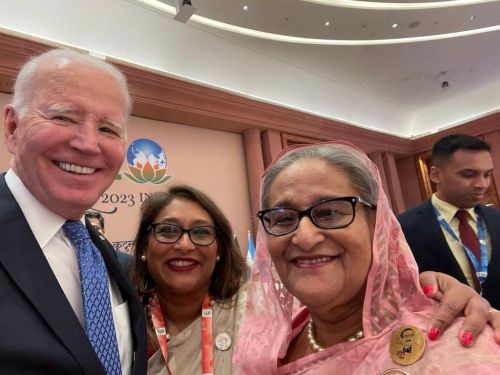 Saima Wazed with US President Joe Biden and her mother at the Delhi G20 summit