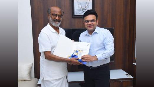 Rajinikanth with Jay Shah. Pic: BCCI/X