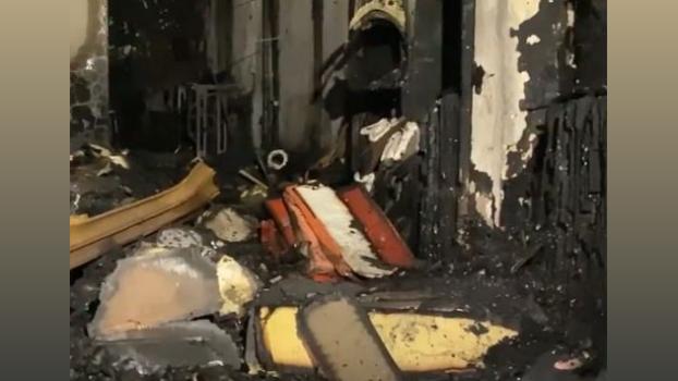 The charred remains of the shop