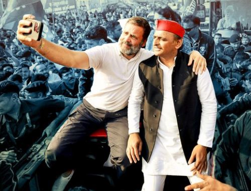 Rahul Gandhi takes a selfie with Akhilesh Yadav