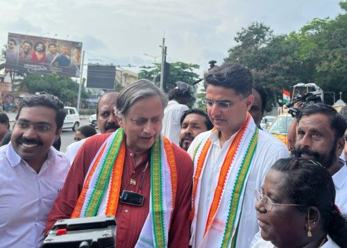 Shashi Tharoor with Sachin Pilot. Pic: Archana Masih/Rediff.com in Thiruvananthapuram