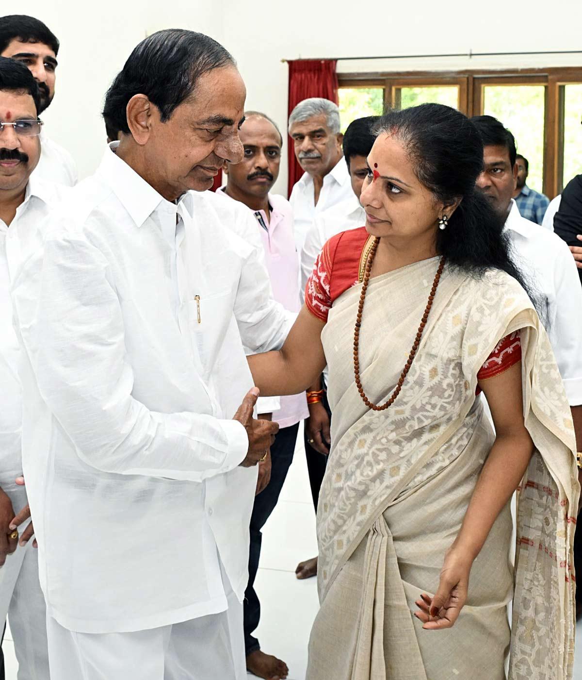 Former Telangana CM and Bharat Rashtra Samithi (BRS) Chief K Chandrashekar Rao with his daughter and party MLC Kavitha