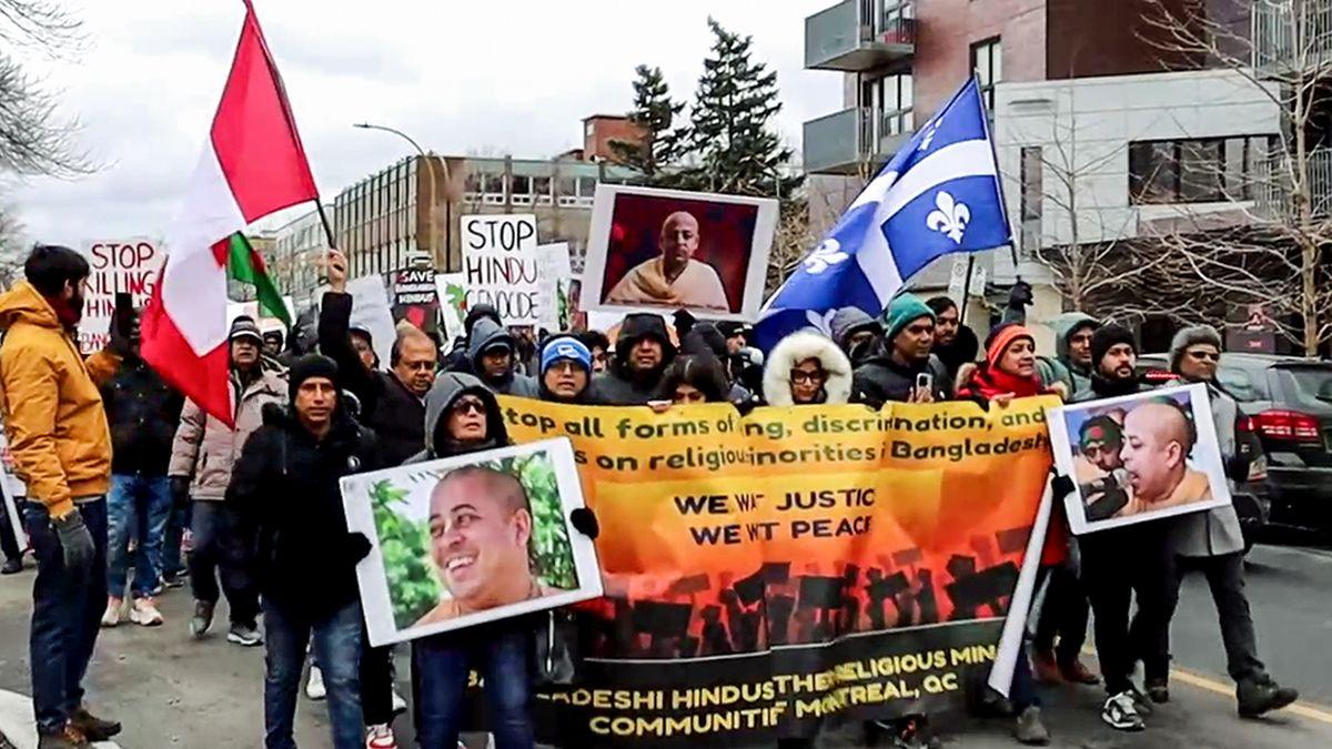 Bangladeshi Hindus stage a protest in solidarity with the ISKCON temple in Bangladesh, in Canada/ANI Photo