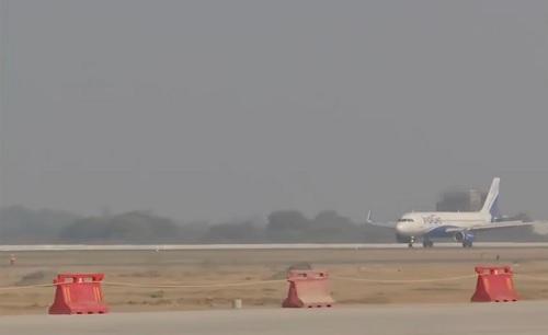 An IndiGo flight makes first validation flight for Noida Airport/ANI on X