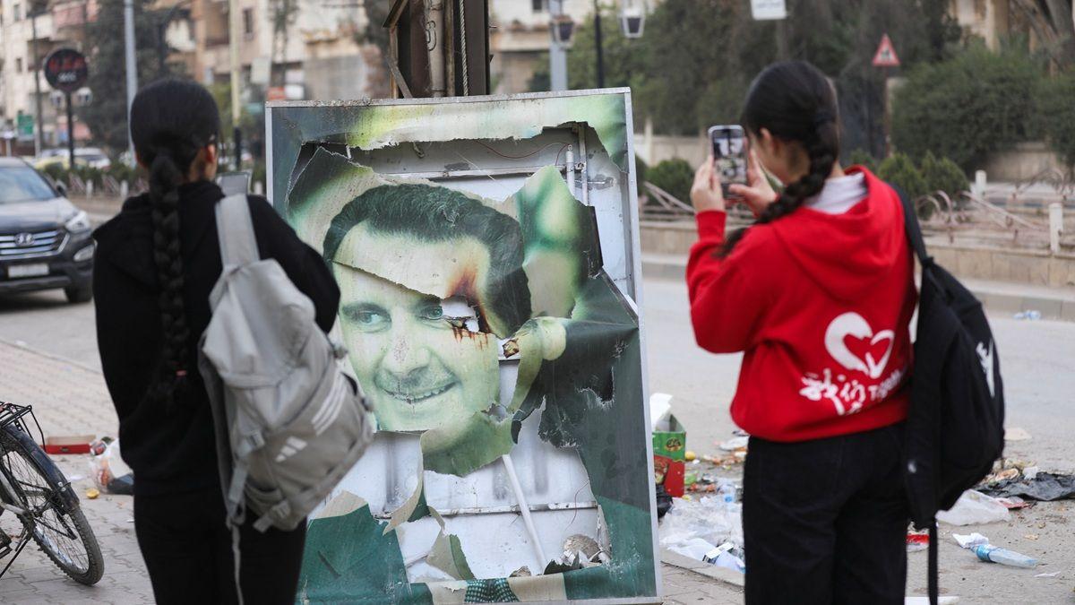 damaged picture of Bashar al-Assad