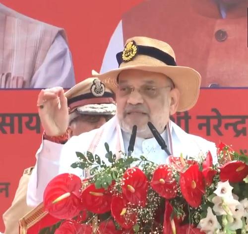 Union Home Minister Amit Shah addressing a function in Raipur on Sunday/ANI on X