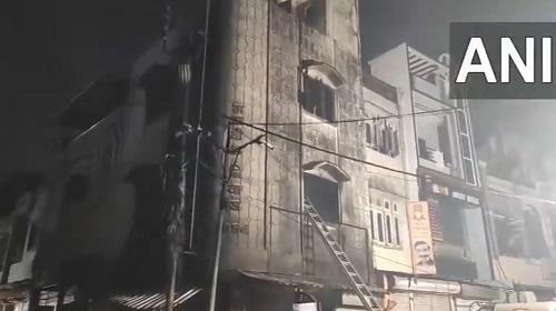 The building where fire broke out killing four of a family in Dewas, MP/ANI on X