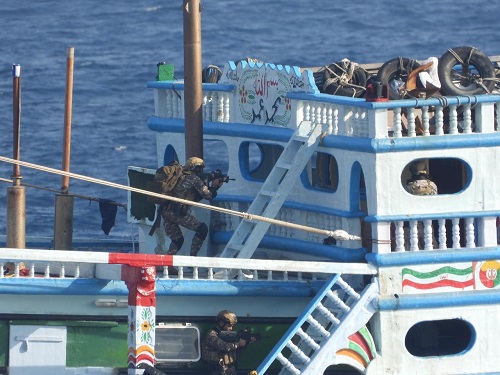 India's security personnel the fishing vessel off Somalia coast/Courtesy Indian Navy on X