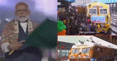 PM Narendra Modi virtually flags off the first electrified trains of the Kashmir valley/Courtesy PIB