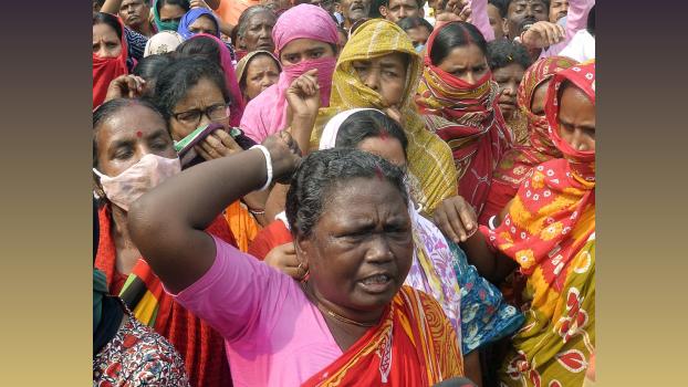 Women of Sandeshkhali welcome BJP leader Suvendu Adhikari/ANI Photo