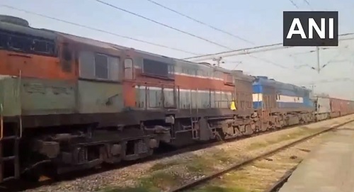 The goods train after coming to a stop at Unchi Bassi railway station in Punjab/ ANI on X