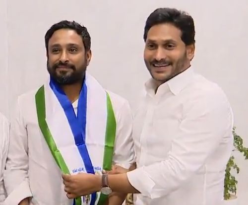 Ambati Rayudu with Andhra Pradesh Chief Minister Y S Jagan Mohan Reddy,