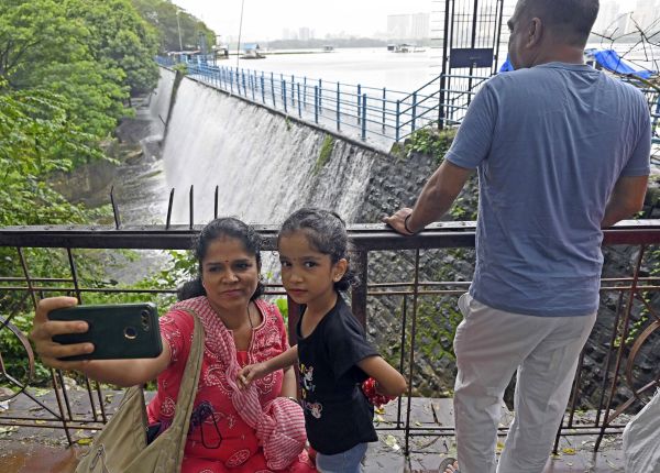 The Powai lake in Mumbai overflowed yesterday
