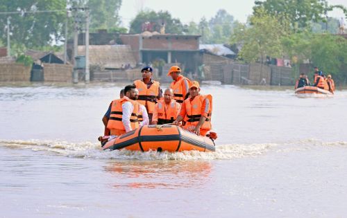 The UP CM inspects flood-affected areas. File pic