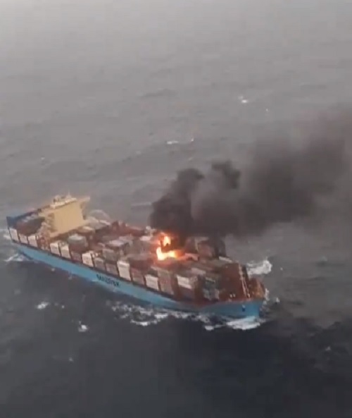 The Sri Lanka-bound merchant vessel in which fire broke out/ANI on X
