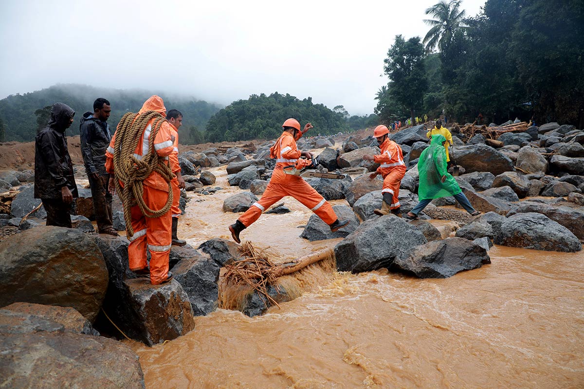 Rescue personnel at the landslide