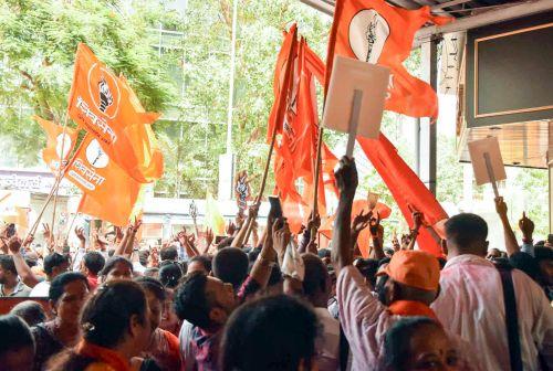 Uddhav supporters celebrate the party's winnings at the polls