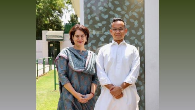 Gaurav Gogoi with Priyanka Gandhi Vadra in Delhi yesterday