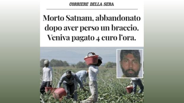 An Italian newspaper with the story of Satnam Singh
