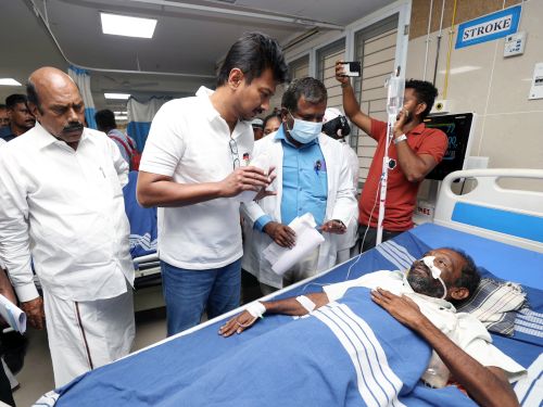 Udhayanidhi Stalin meets a victim of the hooch tragedy