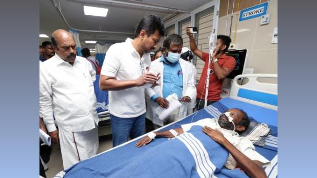 Udhayanidhi Stalin meets a victim of the hooch tragedy