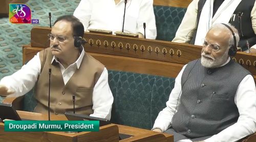 PM Modi and Union Minister JP Nadda in Parliament