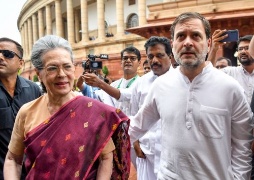 MPs Sonia Gandhi and Rahul Gandhi arrive in Parliament