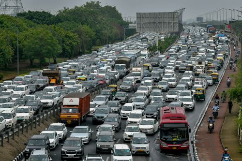 Terrible traffic congestion on expressways in and out of Delhi