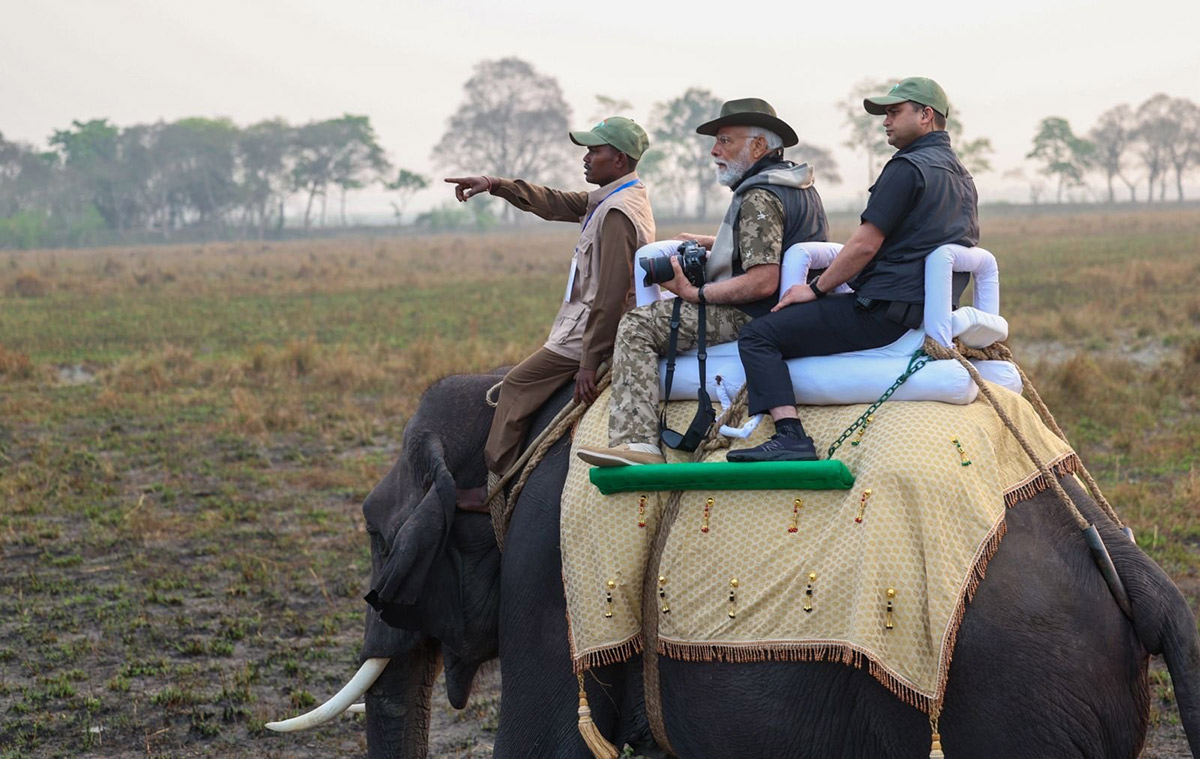 PIX: Modi takes elephant, jeep safari in Kaziranga
