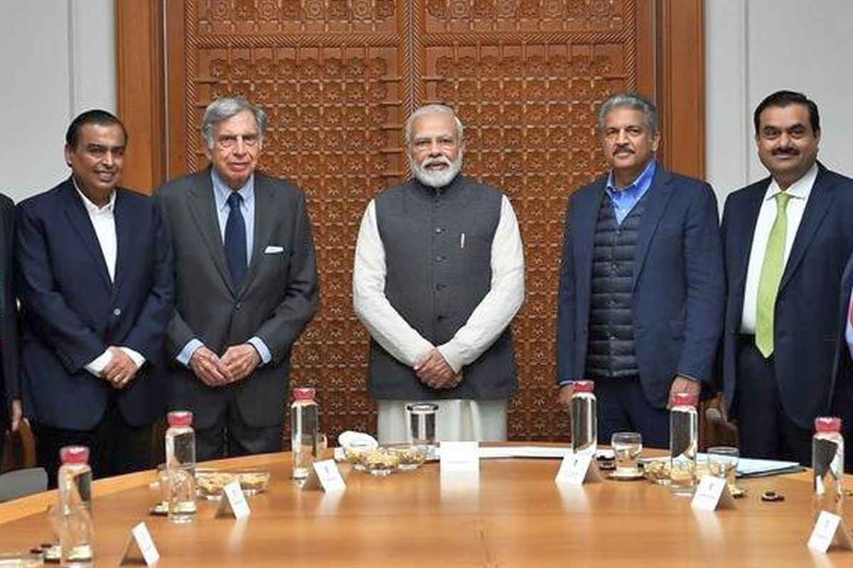 PM Narendra Modi with business leaders RIL chairman Mukesh Ambani, Tata Group patriarch Ratan Tata, chairman of the Mahindra Group Anand Mahindra, Adani Group chief Gautam Adani in New Delhi/ANI photo