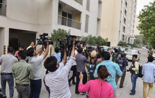 Mediapersons outside Swati Maliwal's home