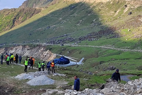 The helicopter after hard-landing in Kedarnath, Uttarakhand/ANI Photo
