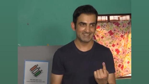 BJP East Delhi MP and ex-cricketer Gautam Gambhir after casting his vote at a booth in New Delhi/ANI on X