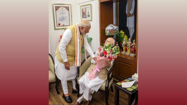 PM Narendra Modi meets BJP veteran leader LK Advani to wish him on the occasion of his birthday, in New Delhi/ANI Photo