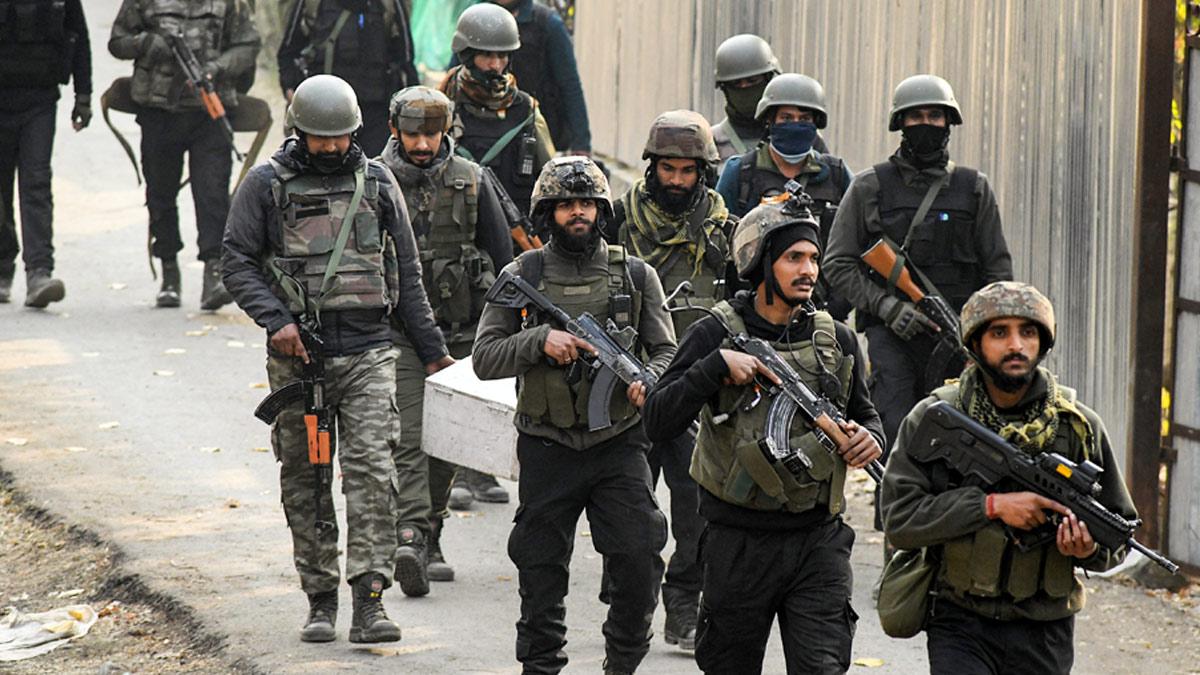 Army personnel conduct a search operation in Zabarwan