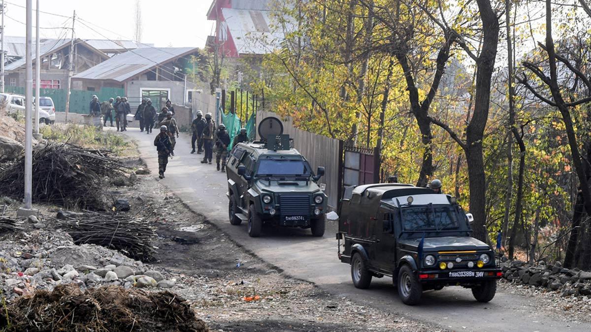 Army personnel conduct a search operation in Zabarwan