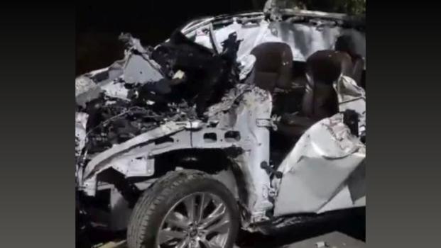 The mangled remains of the car