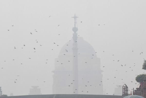 That's the Rashtrapati Bhavan hidden behind the smog