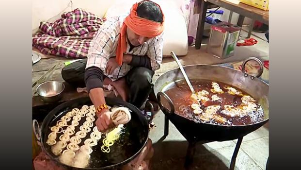 Jalebis being readied at the BJP HQ