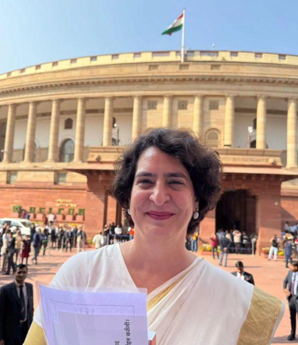 Priyanka Gandhi Vadra outside Parliament yesterday