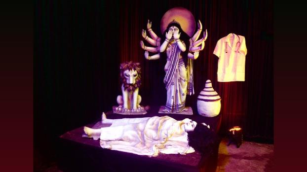 Goddess Durga's eyes are seen closed at a Durga Puja pandal themed Lajja based on RG Kar murder case, in Kolkata/ANI Photo
