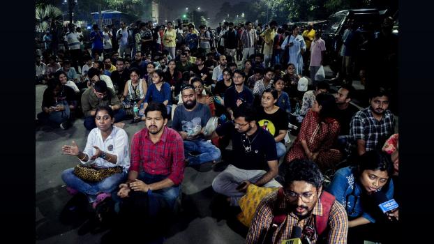 Junior doctors protest over RG Kar rape-murder case, in Kolkata, October 5, 2024/ANI Photo