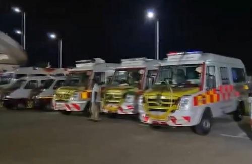 Ambulances on standby at Tiruchirapalli airport/ANI on X