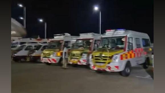 Ambulances on standby at Tiruchirapalli airport/ANI on X