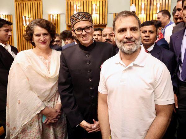 Priyanka and Rahul with Omar Abdullah in Srinagar