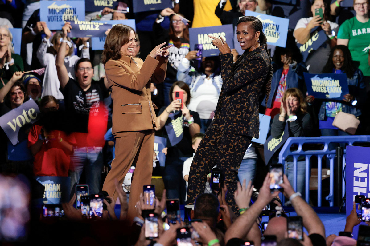 Kamala Harris and Michelle Obama attend a campaign event