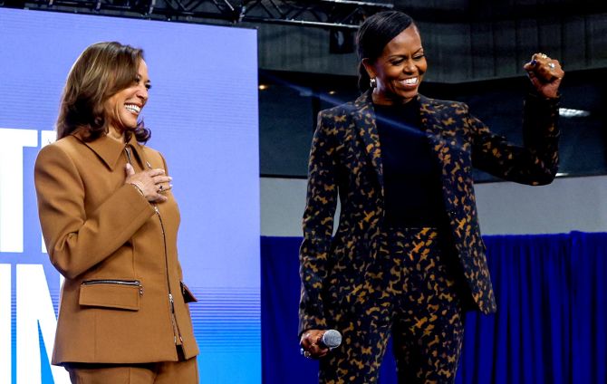 Kamala Harris and Michelle Obama attend a campaign event