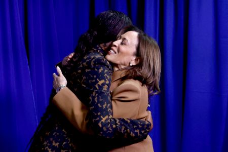 Kamala Harris and Michelle Obama attend a campaign event