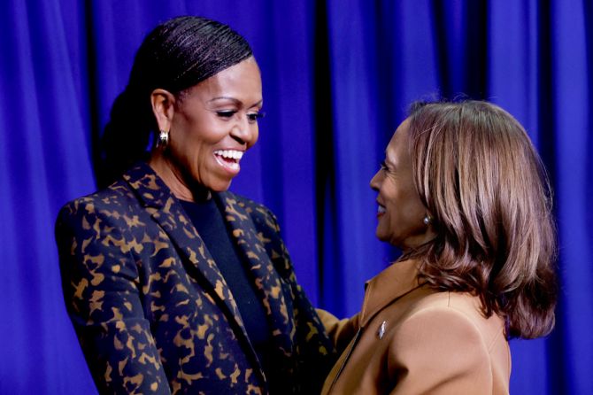 Kamala Harris and Michelle Obama attend a campaign event