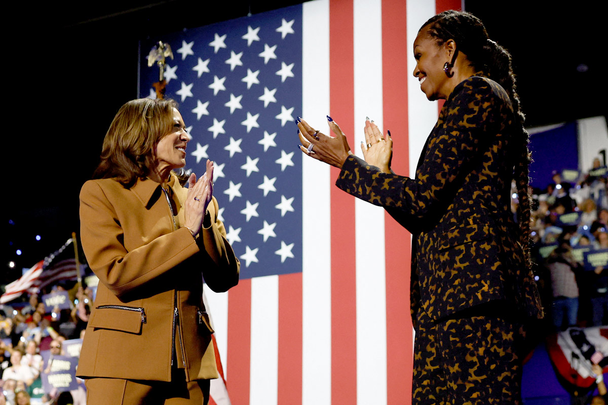 Kamala Harris and Michelle Obama attend a campaign event